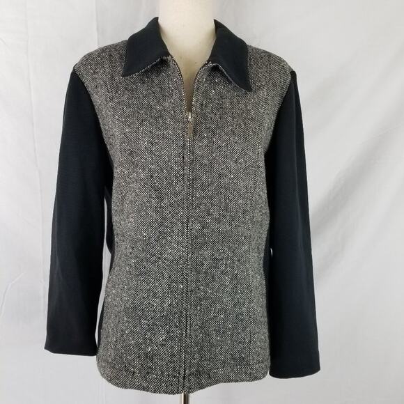 Liz Claiborne Sport Wool Tweed Jacket Knit Sleeve Zip Front Lined Mint! Size 14P - Picture 1 of 12